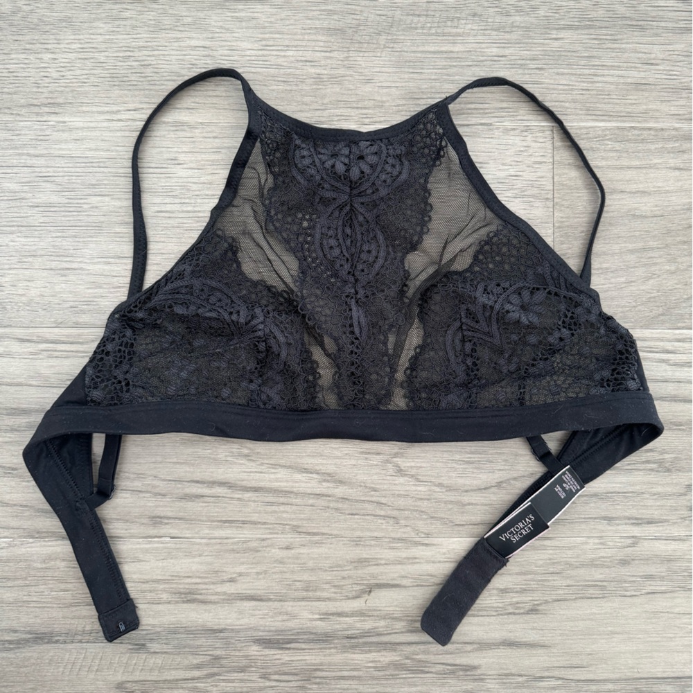 Victoria's Secret Black Lace High-Neck Bralette